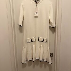 ZaraCream Dress with Black Trim